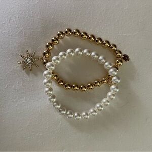 Talbots gold bead with sunburst and pearl bracelet